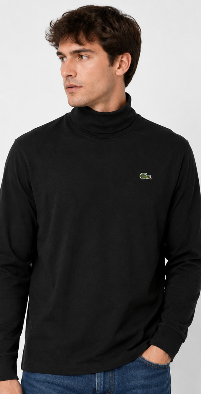 LACOSTE BLACK COTTON TURTLENECK LONG SLEEVE TOP MADE IN FRANCE MENS SIZE 8 XXL